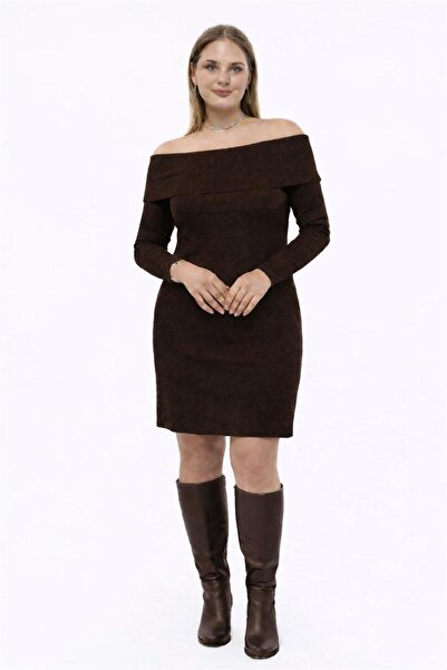 Seamoda Plus Size Madonna Collar Lycra Camisole Mini Dress-Brown