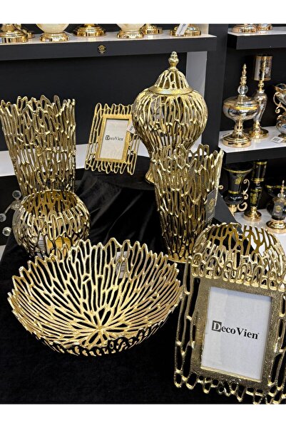 LOKMAN ZÜCCACİYE SHOWROOM 8 PARÇA ANTİK ESKİTME ALTIN RENK DÖKÜM METAL SALON ...