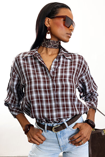 5in1Canpolat Brown Plaid Patterned Shirt 18123