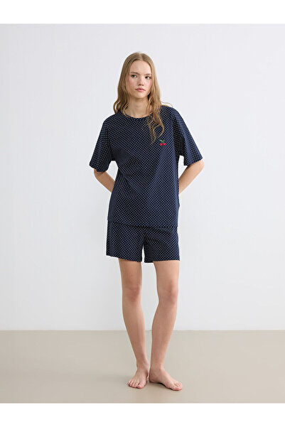 LC Waikiki Peak New Season Crew Neck Polka Dot Women's Shorts Pajama Set