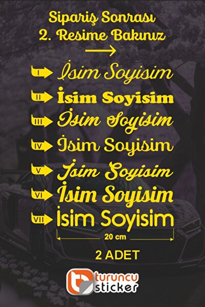 Turuncu Sticker Kişiye Özel İsim Soy İsim Sticker Etiket 20 cm – Araç – Motor...