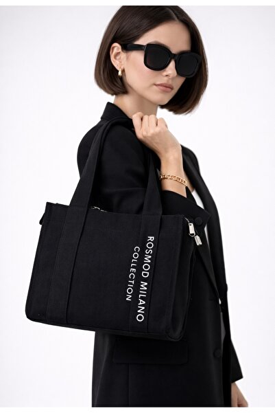 MILANO COLLECTION Siyah Kadın Bez Tote Çanta – Günlük El Çantası