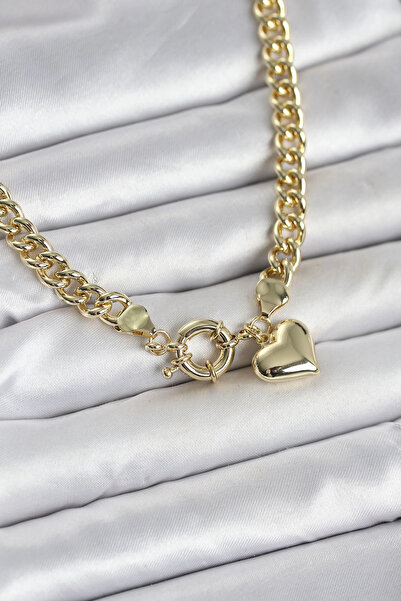 shopwave Gold Color Brass Women's Necklace with Heart Detail
