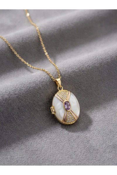 Bluw Jewelry قلادة بتصميم كلاسيكي من حجر الزركون - رويال ماجنتا هيريتاج