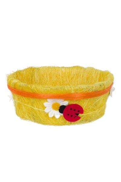 OEM Easter Decorative Basket with Grass Round Yellow Daisies Ladybug Ø15x6cm