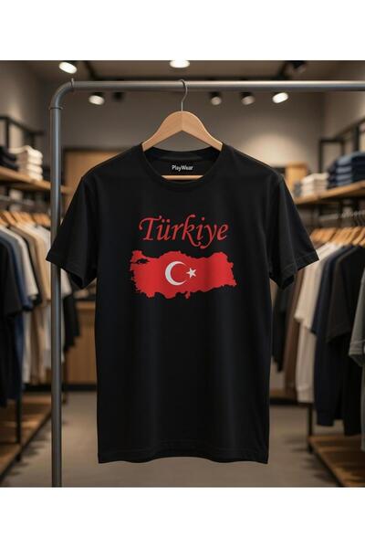 playwear تي شيرت أسود مع خريطة تركيا وعلم