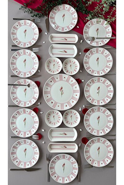 Yiğit Seramik Züccaciye Lavinya Model 12 Kişilik 21 Parça Röfyeli Modern Kahv...