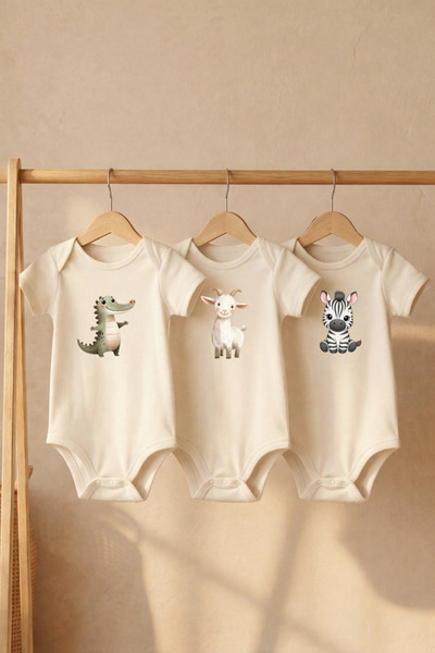 LilJoy 100% Cotton Cute Animal Printed Baby Bodysuit Set Baby Bodysuit Set of 3