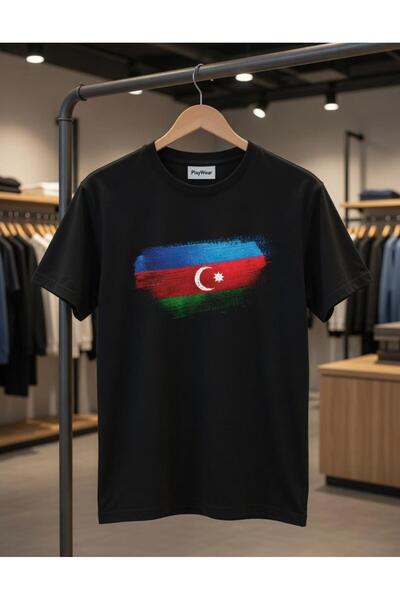 playwear تي شيرت أسود فضفاض للجنسين مطبوع عليه علم أذربيجان