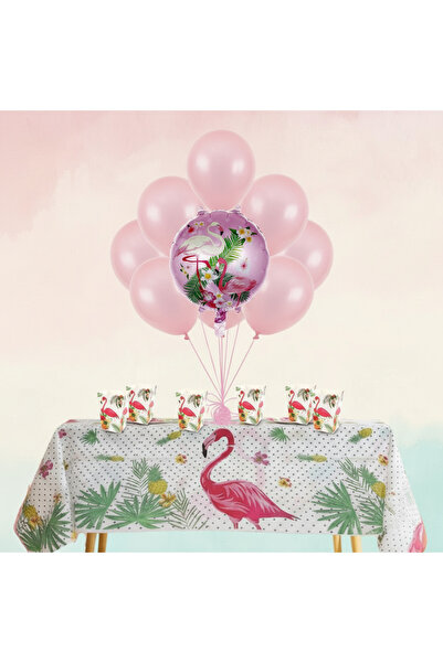 Umamiçe Flamingo Party Set – 10 Pink Balloons + 8-Piece Corn Box + Foil Ballo...