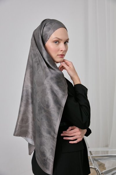 Silk Home Kadın Vizon Gri Etnik Desen Parlak Shiny Eşarp 75013-19