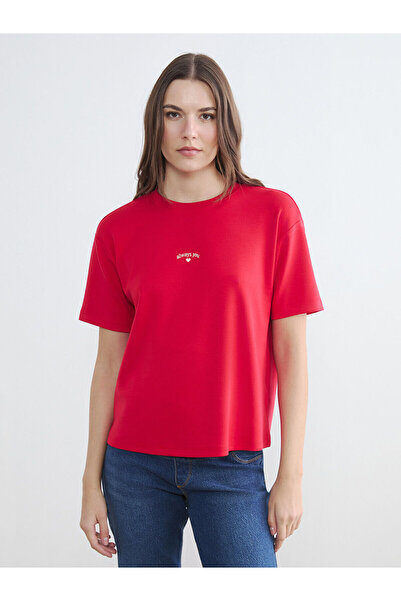 LC Waikiki Nevavm Soft Touch Women's T-Shirt with Oval Collar Print