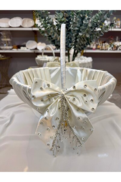 Lovein Atelier Taşlı Fiyonklu Hediyelik Sepet - Düğün, Nişan,Bohça,Nikah,Kına...