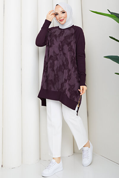 Pamuk Butik Women's Brush Patterned Silk Kupra Tunic