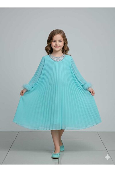 gmax Girls' Eid dress with feathers and crystals