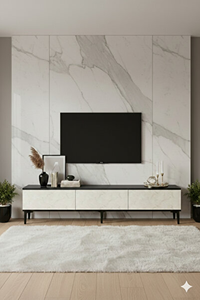 YUMEDİ DESİGN TSA1899AT - DİDEMA TV STAND , TV SEHPASI 180CM ANTRASİT-TRAVERTEN