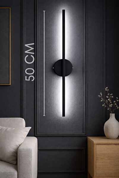 HF DESIGNER Pilli Siyah İnce Çizgi BEYAZ LED Duvar Apliği 50CM Modern Dekorat...