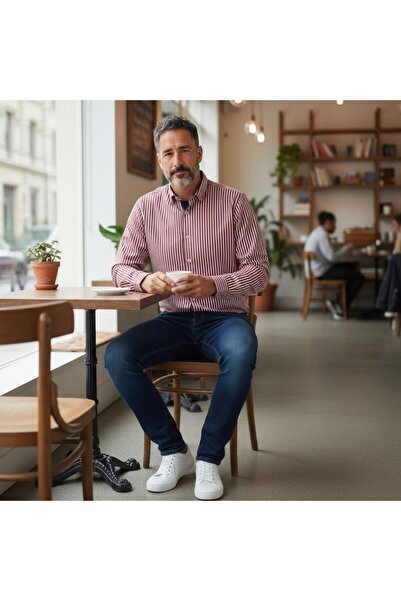 GÖMLEK GALERİSİ Slim Fit Striped Long Sleeve Men's Shirt