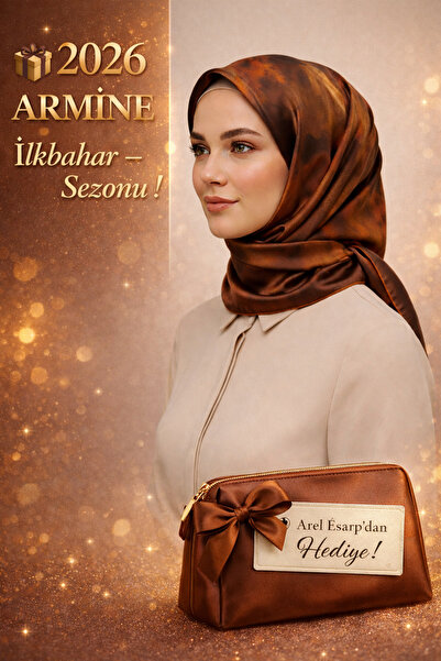 Armine %100 Sura Pure Silk Brown Scarf 90X90 New Season 2026 Spring Summer 95...