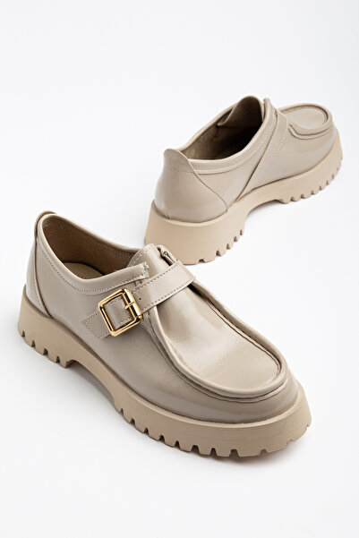 TOGET Nude Women's Thick Sole Buckle-Detail Loafer Shoes for Daily Wear