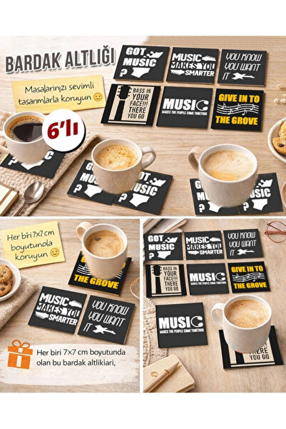 Reysa Tasarım Music Themed 5 7X7 – Set of 6 Decorative Square Design