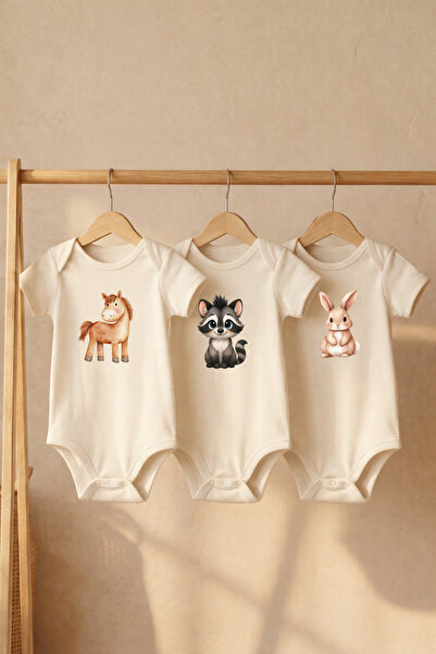 LilJoy 100% Cotton Cute Animal Printed Baby Bodysuit Set Baby Bodysuit Set of 3