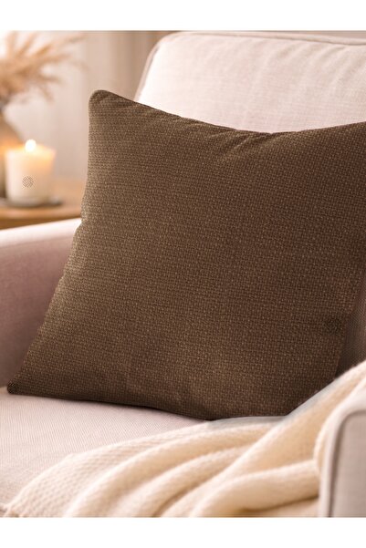 FAVOLLİ Açık Kahverengi Keten Dokulu Şık Dekoratif Kırlent Kılıfı Gizli Fermu...