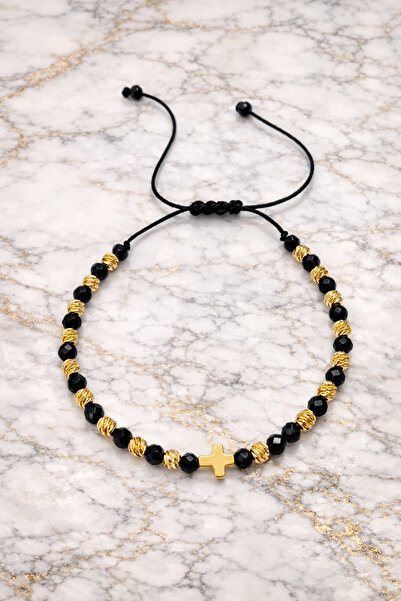 Handmade Bratara Charm Black Gold cu cruciulita