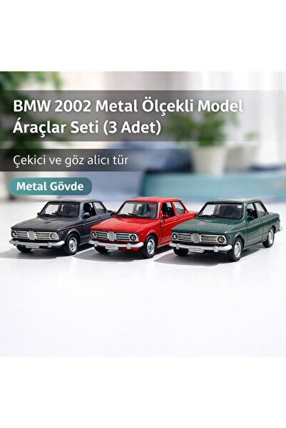 Diecast 3 lü BMW 2002 Ti Model Metal Araba | Çek Bırak | 1:36 Car 12CM