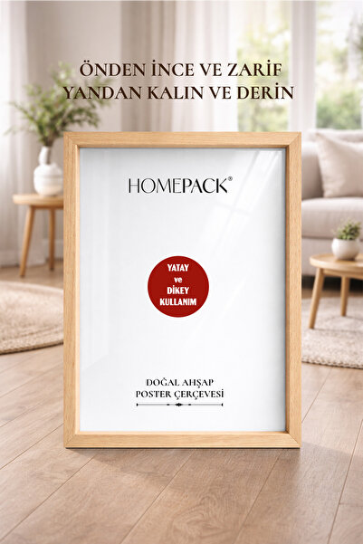 HOMEPACK Kalın 70x100 Doğal Ahşap Çerçeveli Poster Çerçeve, Boş Çerçeve, Kalı...