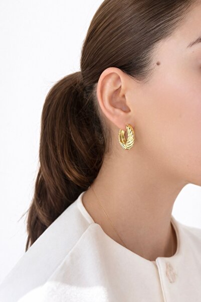 Ressia 14 K Gold Tam Tur Tırtıklı Halka Model Küpe