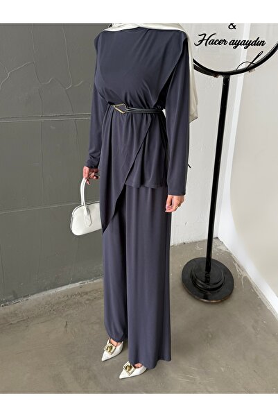 hacer ayaydın Asymmetrical Segmented Belted Sandy Double Set