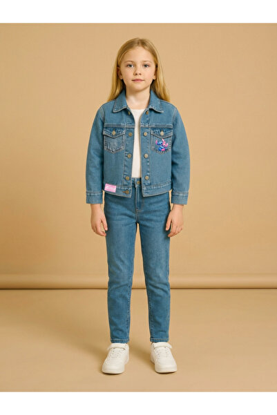 ALYAKİDS Girl's Stitch and Angel Character Printed Denim Jacket - Denim Jacket