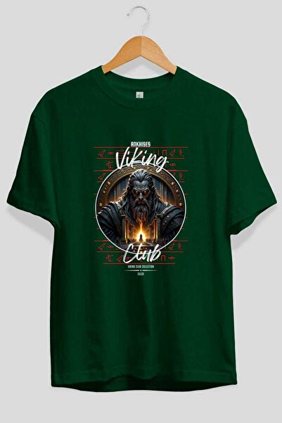 Ankhises Odin 3 Front Printed Green Oversize T-Shirt Men Women Cotton Crew Ne...