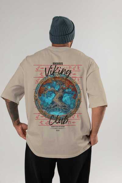 Ankhises Yggdrasil Back Printed Beige Oversize T-Shirt Men Women Cotton Crew ...