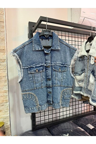 Zübeyde Sayın Women's Stone Detailed Denim Vest