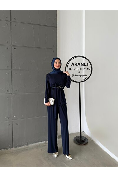 Aranlı tekstil Asimetrik Parçalı Kuşaklı Sandy İkili Takım