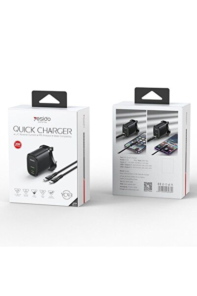 Yesido 20W PD Fast Wall Charger with USB-C and USB Ports and Type-C to Lightn...