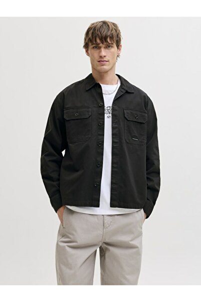 Jack & Jones Men's Black Jcoben Classic Fusion Badge Overshirt Shirt 12293685...