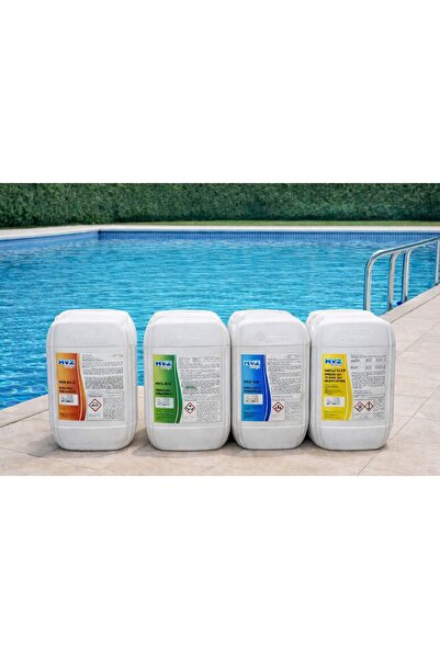 Hvz Kimya Havuz Kimyasal Seti Sıvı Klor (25kg)+Sıvı Ph Düşürücü (25kg)+Yosun ...