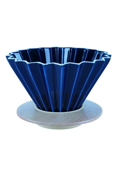 ecocoffee Glass filter funnel with wooden base - Size 04 - Navy