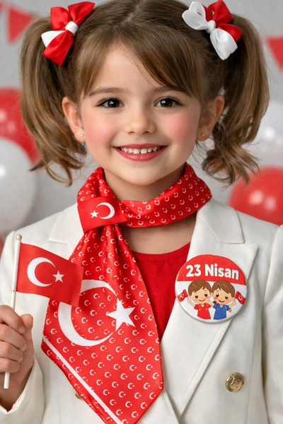 EMAYS DESIGN 23 April Children's Scarf Tie Scarf Turkish Flag Patterned Doubl...