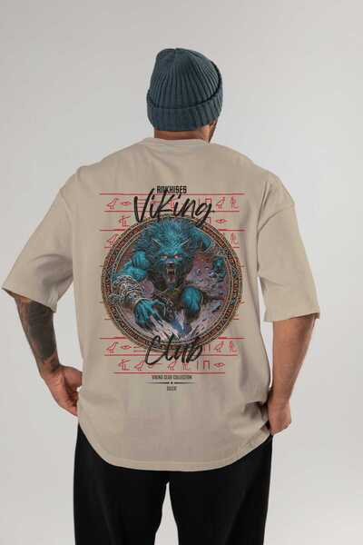Ankhises Fenrir Back Printed Beige Oversize T-Shirt Men's Women's Cotton Crew...