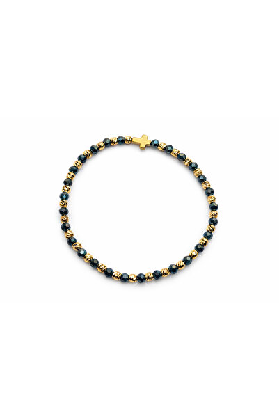 Handmade Thin hematite bracelet with golden cross