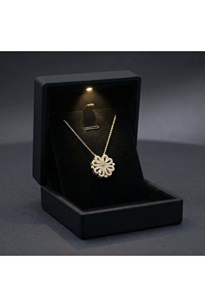 RAME 925 Ayar Gümüş Mıknatıslı Yonca Kolye – Açılır Kapanır Taşlı Model