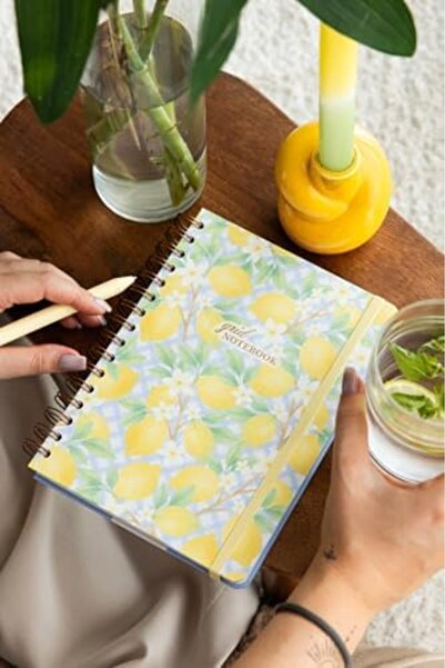Nacario دفتر ملاحظات NrcrioShop A5 بغلاف صلب حلزوني مرن بنقش مربعات ليمون 120...