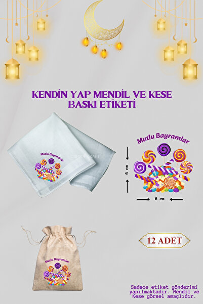 Burak Baskı Tasarım Mutlu Bayramlar Mendil ve Kese Baskı Kağıdı, Kumaşa Ütü i...