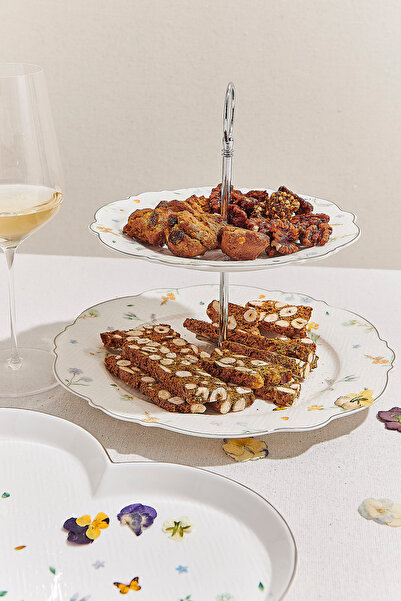 Paşabahçe Petite Fleur Porselen Kek Tabağı 2 Katlı Sarı / Beyaz