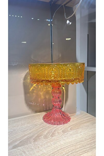 hediye Esterhomedecor Colorful Glass Presentation Tray with Stand