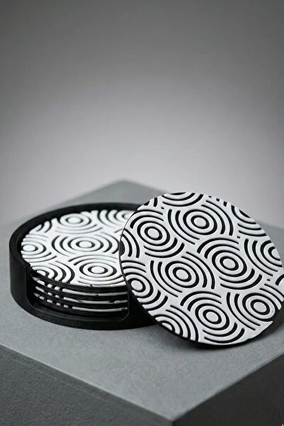 N NOXXO Set of 6 White Modern Geometric Coasters - Furniture Protector with S...